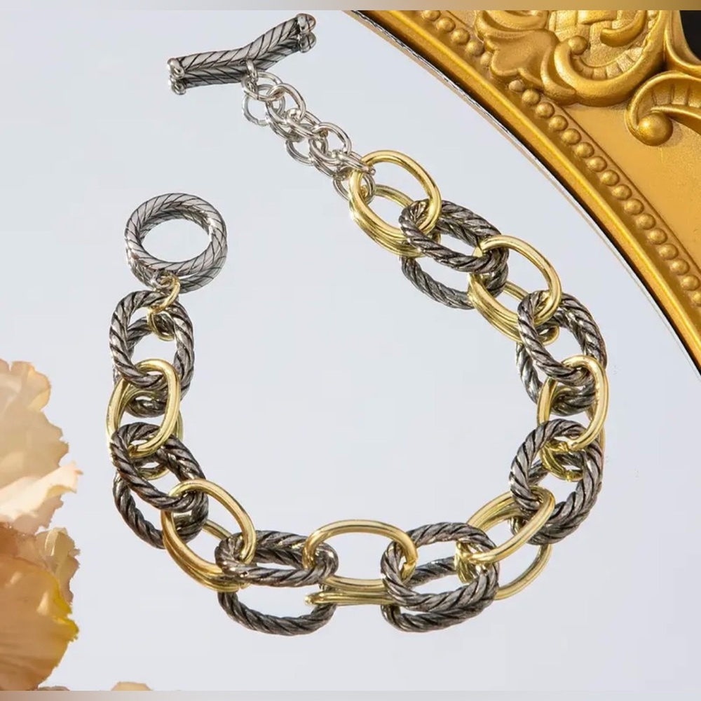 Oval Link Chain Bracelet, gold and silver tone